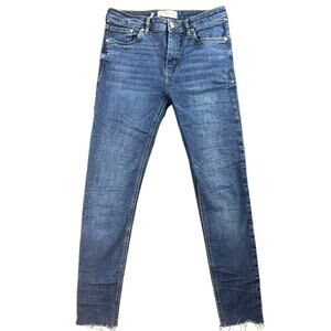 MNG Mango Women’s Skinny Jeans Size 8 Blue Denim Raw Hem Ankle